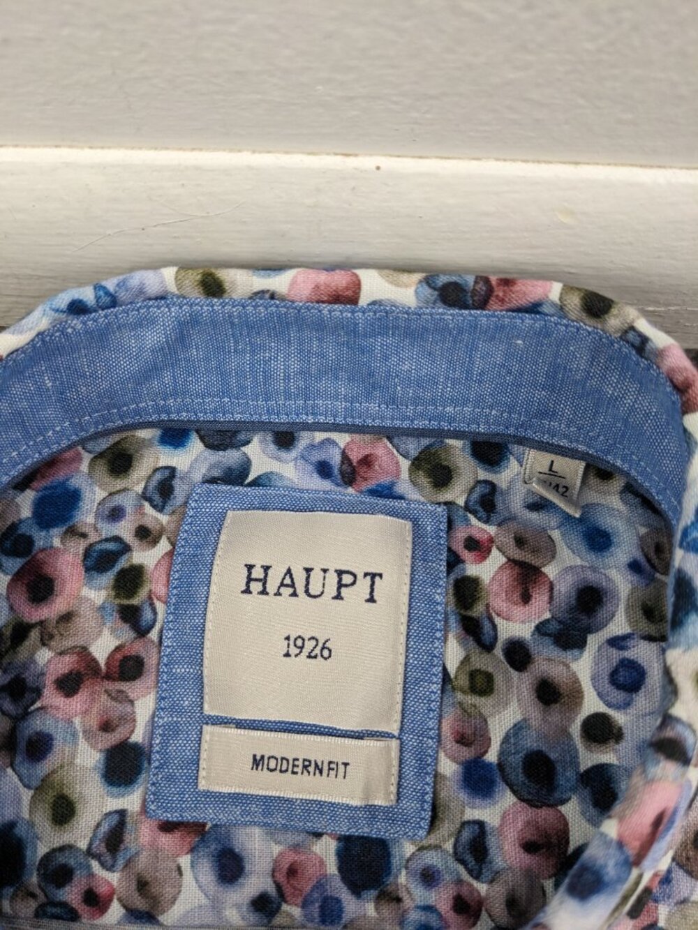 Haupt Shirt Linen Blend Button Up Geometric Short Sleeve Multicolor Mens Large - Picture 3 of 8